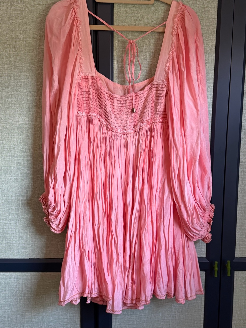 Free People Sahara Embroidered Pink and Gold Babydoll Mini Dress, Size M - Picture 6 of 9